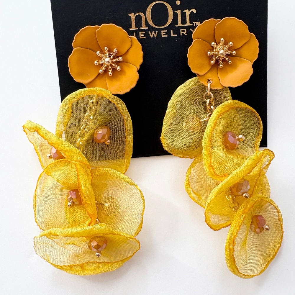 Noir NYC Yellow floral pendant earrings
